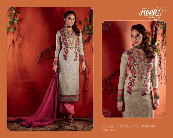 5607 GREY AND PINK KIMORA HEER PARTY WEAR SALWAR KAMEEZ SUIT - Asian Party Wear