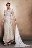 OFF WHITE STYLISH FLARED READY MADE ANARKALI DRESS - Asian Party Wear