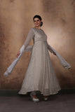 OFF WHITE STYLISH FLARED READY MADE ANARKALI DRESS - Asian Party Wear