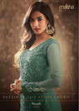 GREEN HEAVY EMBELLISHED INDIAN DESIGNER EVENING TRAIL GOWN - Asian Party Wear