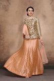 GOLD AND PEACH SILK BANGLORI SILK CHOLI SKIRT STYLE READY MADE DRESS - Asian Party Wear