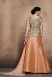 GOLD AND PEACH SILK BANGLORI SILK CHOLI SKIRT STYLE READY MADE DRESS - Asian Party Wear