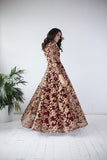 GORGEOUS MAROON HEAVY EMBROIDERED FLOOR LENGTH READY MADE GOWN - Asian Party Wear