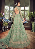 SAGE GREEN HEAVY EMBROIDERED INDIAN WEDDING & EVENING GOWN - Asian Party Wear