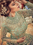 SAGE GREEN HEAVY EMBROIDERED INDIAN WEDDING & EVENING GOWN - Asian Party Wear