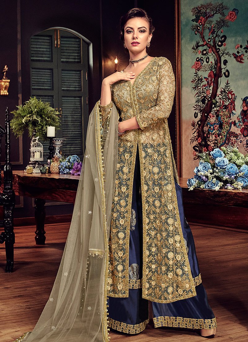 Alluring Purple Coloured Heavy Embroidered Georgette Palazzo Suit For  Wedding – Kaleendi