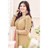 59001 BEIGE LAVINA SEMI-STITCHED EMBROIDERED AYESHA TAKIA SALWAR SUIT - Asian Party Wear