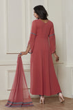 ROSE PINK TRENDY FULL FLARED READY MADE DRESS - Asian Party Wear