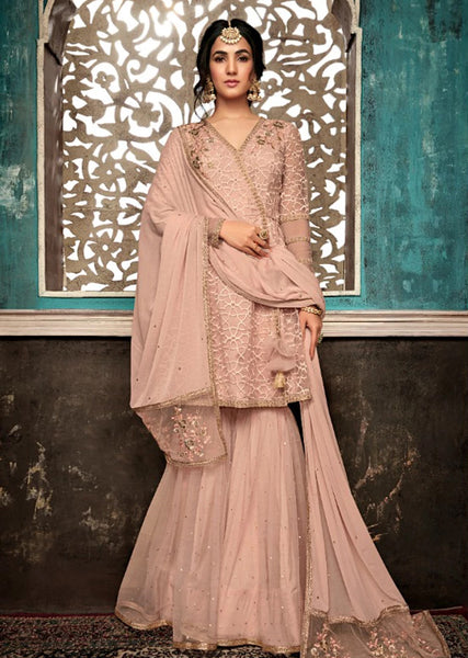 Peach Indian Pakistani Bridal Gharara Suit - Asian Party Wear