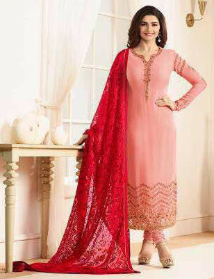 PEACHY PINK KASEESH JANNAT EMBROIDERED GEORGETTE PRACHI DESAI STRAIGHT SALWAR SUIT - Asian Party Wear