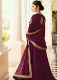 7175 PLUM GEORGETTE LONG ANARKALI WEDDING STYLE GOWN - Asian Party Wear