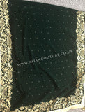 Green Embroidered Winter Shawl in Micro Velvet - Asian Party Wear