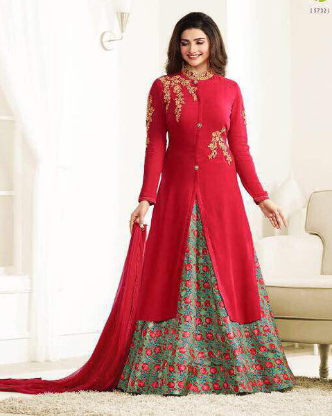 5732 RED AND GREY KASEESH PRACHI GALAXY DESIGNER ANARKALI DRESS - Asian Party Wear