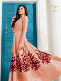 PEACHY SILK INDIAN PARTY WEAR GOWN - Asian Party Wear