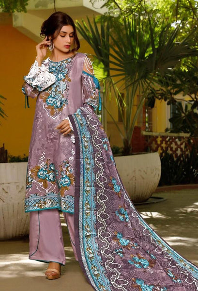 Lilac Purple Pakistani Designer Lawn Salwar Suit - Asian Party Wear