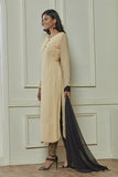 BEIGE AND BLACK STRAIGHT CUT READY MADE PAKISTANI STYLE SALWAR SUIT - Asian Party Wear