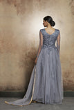 DAZZLING GREY LONG SHEER STYLE READY MADE INDIAN DRESS - Asian Party Wear