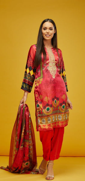 Fuchsia Silk Printed Pakistani Designer Readymade Suit - Asian Party Wear