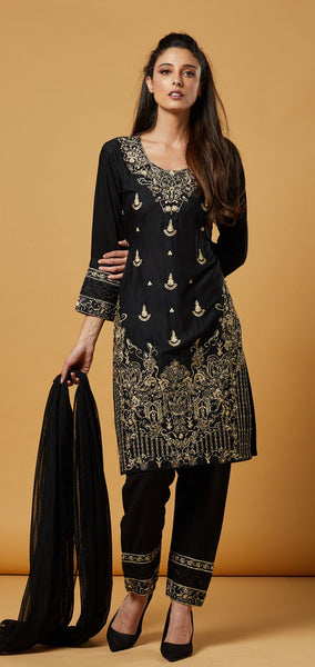 Black Designer Readymade Pakistani Salwar Suit - Asian Party Wear