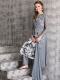 AC-26 GREY BELTED JACKET STYLE SHEER READY MADE DRESS - Asian Party Wear