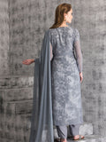 AC-26 GREY BELTED JACKET STYLE SHEER READY MADE DRESS - Asian Party Wear