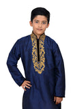 Navy Blue Embroidered Kurta Pajama Readymade Boys Suit - Asian Party Wear