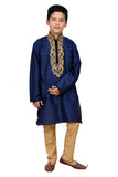 Navy Blue Embroidered Kurta Pajama Readymade Boys Suit - Asian Party Wear