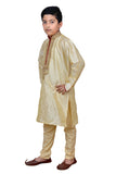 GOLD BEIGE EMBROIDERED KURTA AND PYJAMA BOYS WEAR READY MADE SUIT - Asian Party Wear