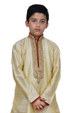 GOLD BEIGE EMBROIDERED KURTA AND PYJAMA BOYS WEAR READY MADE SUIT - Asian Party Wear