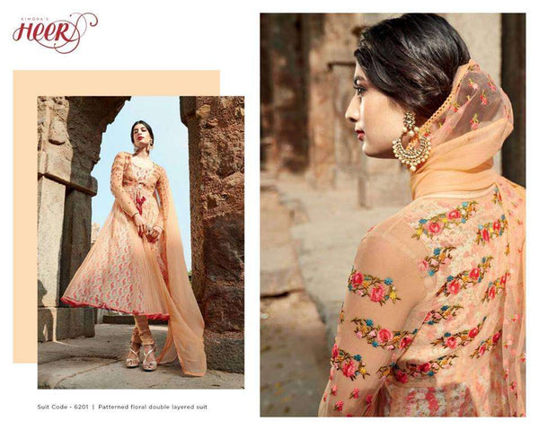 6201 PEACH KIMORA HEER CAMBRIC COTTON SALWAR KAMEEZ SUIT - Asian Party Wear