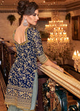 Blue and Grey Embroidered Gharara Suit - Asian Party Wear