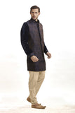 Navy Blue Prince Coat & Pant Pakistani Mens Festive Wear - Asian Party Wear