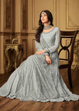 SILVER GREY ASIAN WEDDING WEAR ANARKALI GOWN - Asian Party Wear