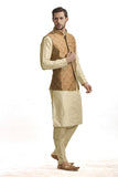 Gold Rust Indian Mens Wedding Waistcoat Pajama Suit - Asian Party Wear