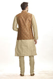 Gold Rust Indian Mens Wedding Waistcoat Pajama Suit - Asian Party Wear