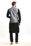 Black Kurta Pajama Grey Waistcoat Indian Menswear Outfit - Asian Party Wear