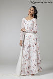 WHITE FLORAL LONG LENGTH READY MADE ANARKALI SUIT - Asian Party Wear