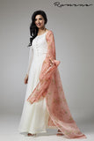 STUNNING OFF WHITE FLARED GEORGETTE READY TO WEAR DRESS - Asian Party Wear