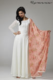 STUNNING OFF WHITE FLARED GEORGETTE READY TO WEAR DRESS - Asian Party Wear