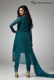 TEAL GREEN JACKET STYLE GEORGETTE READY MADE SUIT - Asian Party Wear