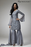 GREY GEORGETTE GHARARA PANTS STYLISH READY MADE SUIT - Asian Party Wear