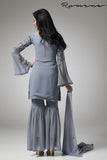 GREY GEORGETTE GHARARA PANTS STYLISH READY MADE SUIT - Asian Party Wear