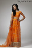 ORANGE FLARED STYLE MENDI WEAR READY MADE ANARKALI DRESS - Asian Party Wear