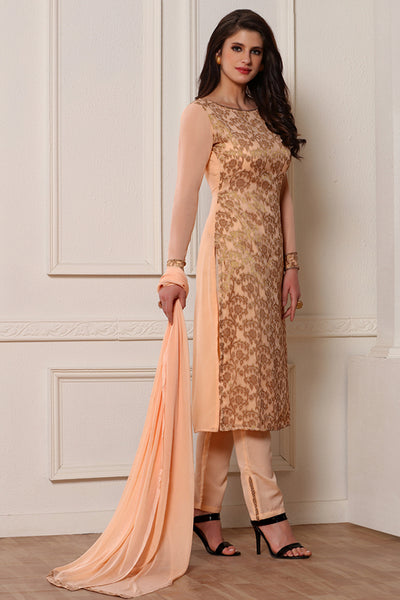 PEACH NOUGAT SMART AND STYLISH STRAIGHT DESIGNER READY MADE SUIT - Asian Party Wear