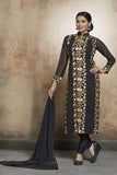 BLACK GEORGETTE STRAIGHT CUT INDIAN PARTY WEAR SUIT - Asian Party Wear