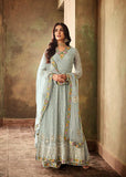 Chalked Serenity Blue Indian Palazzo Style Party Wear Suit - Asian Party Wear