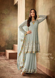 Chalked Serenity Blue Indian Palazzo Style Party Wear Suit - Asian Party Wear