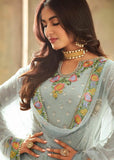 Chalked Serenity Blue Indian Palazzo Style Party Wear Suit - Asian Party Wear