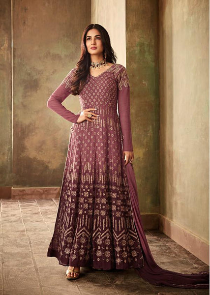 Burgundy Indian Party Anarkali Gown - Asian Party Wear