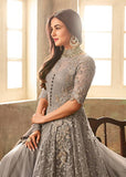 LAVISH NEW GREY PAKISTANI WEDDING & PARTY ANARKALI GOWN - Asian Party Wear